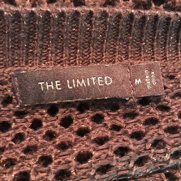 THE LIMITED Women’s Medium Brown Crochet Sweater Metallic Thread Tunic Length - Picture 5 of 7
